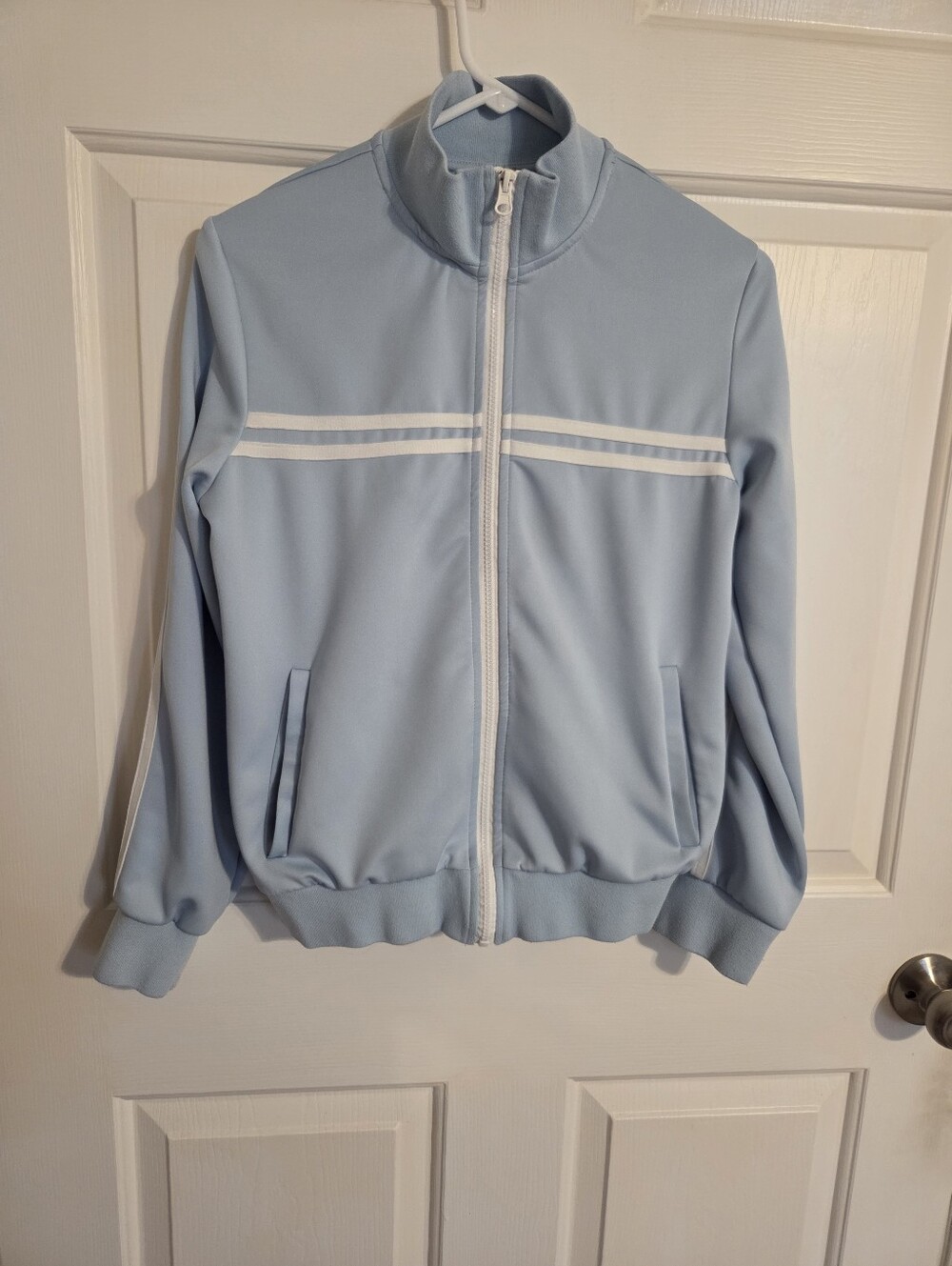 PacSun Light Blue Mock Neck Track Jacket with White Stripes Size S